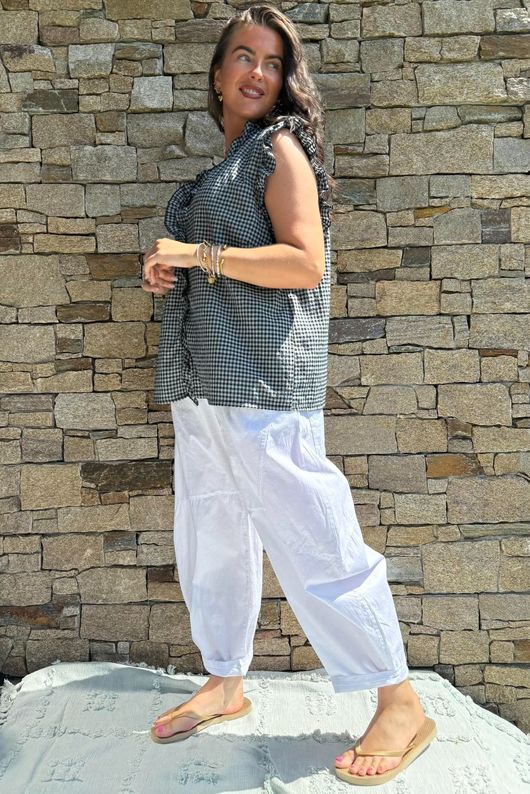 Arbi Gingham Y Blouse Black